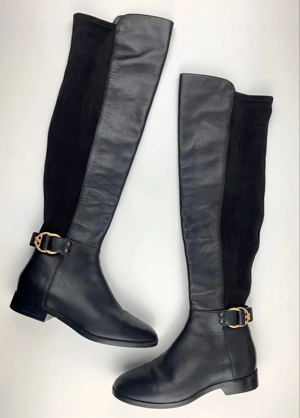 Tory Burch Marsden Over The Knee Black Leather Boots Equestrian Women's 6.5